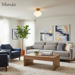 Load image into Gallery viewer, Geotower Glass Deco Globe Flush Mount – Ribbed Glass Ceiling Light for Interior Spaces