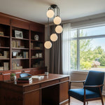 Load image into Gallery viewer, Glorica Glass Modern Brass & Opal Hanging Light Fixture – Contemporary Globe Chandelier for Home