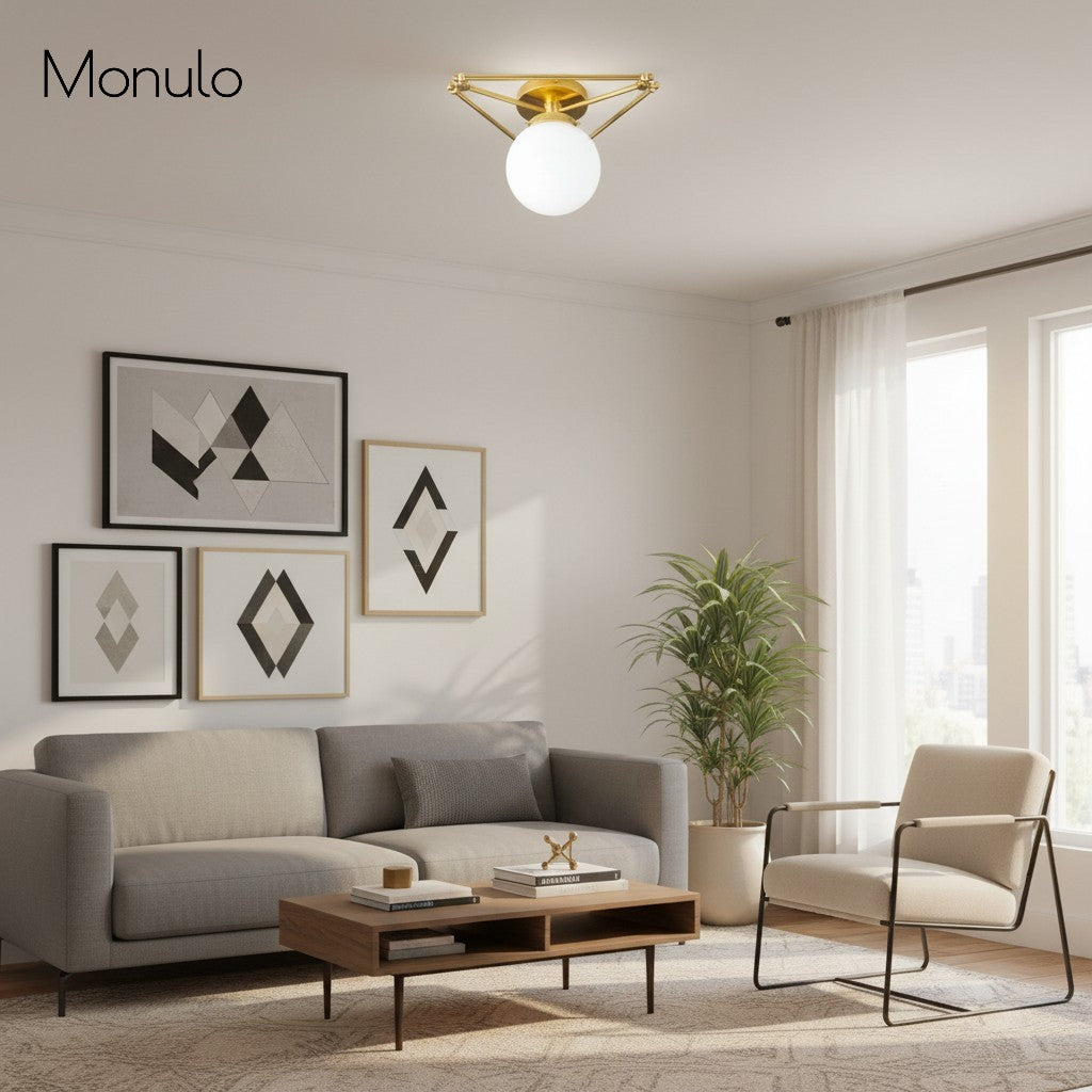 Plafonnier géométrique en verre Glorica d'inspiration Art déco – Abat-jour géométrique moderne en verre pour chambre et salon
