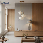 Cargar imagen en el visor de la Galería, Lámpara de araña Rivrona con pantalla esférica texturizada — Lámpara colgante contemporánea de 3 luces para interiores del hogar