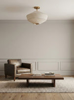 Cargar imagen en el visor de la Galería, Lámpara de techo semiempotrada Elumina Silk con pantalla metálica y tela – Ideal para salones y dormitorios