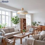 Cargar imagen en el visor de la Galería, Lámpara colgante moderna minimalista de acabado en madera en capas Oribela para islas y vestíbulos