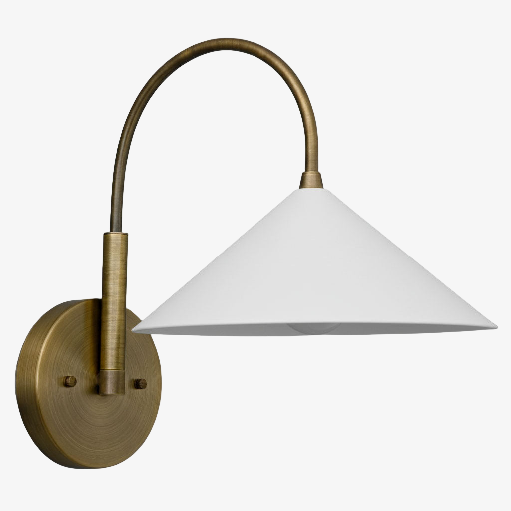 Aplique de pared vintage de metal Curva: elegante pantalla cónica para dormitorios