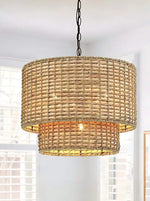 Load image into Gallery viewer, Drum Pendant Light – Natural Rattan Double Shade for Bedroom Lighting