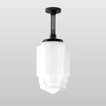 Load image into Gallery viewer, Geotower Glass Large Opal-Glass Skyscraper Pendant – Architectural Art Deco Hanging Light for Dining Room