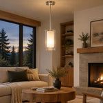 Load image into Gallery viewer, Double Glass Pendant Light with one to three lights and a modern profile - New2609-1024586 interior scene