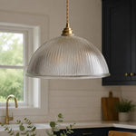 Bild in Gallery-Viewer laden, Clear ribbed glass pendant installed in a kitchen