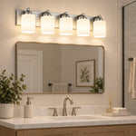 Charger l'image dans la visionneuse de galerie, Modern Metal Vanity Light with Glass Shades for Bathrooms