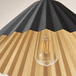 Cargar imagen en el visor de la Galería, Black pleated metal shade and bulb detail
