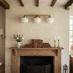 Bild in Gallery-Viewer laden, Opalume Metal Canopy Globe Vanity Sconce — Übergangs-Art-Deco-Wandleuchte