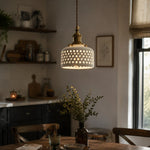 Cargar imagen en el visor de la Galería, Grid cutout ceramic pendant light in a dining room