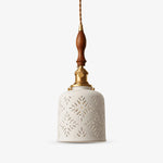 Cargar imagen en el visor de la Galería, Wood accent starflower ceramic pendant light