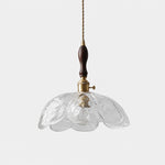 Cargar imagen en el visor de la Galería, Single clear pressed-glass flower pendant with walnut accent