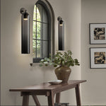 Cargar imagen en el visor de la Galería, Aplique de pared LED de vidrio artístico en níquel arena y gris ahumado resistente a la humedad