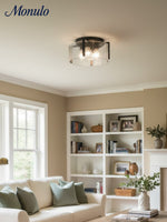 Load image into Gallery viewer, Vintage Semi Flush Mount Ceiling Light - Black and Glass Ceiling Fixture
