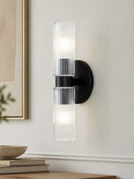 Cargar imagen en el visor de la Galería, Lámpara de pared doble Rivora con tubo de vidrio acanalado: iluminación de pared contemporánea para la entrada