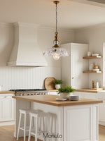 Load image into Gallery viewer, Vintage Brass Clear Glass Flower Pendant Light For Kitchen Island