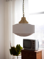 Load image into Gallery viewer, Opalume Glass Pendant Light – Vintage Milk Glass Pendant Light with Art Deco Style