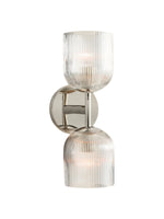 Cargar imagen en el visor de la Galería, Aplique Bravira de vidrio acanalado: lámpara de pared de latón y vidrio en estilos simple, doble y triple