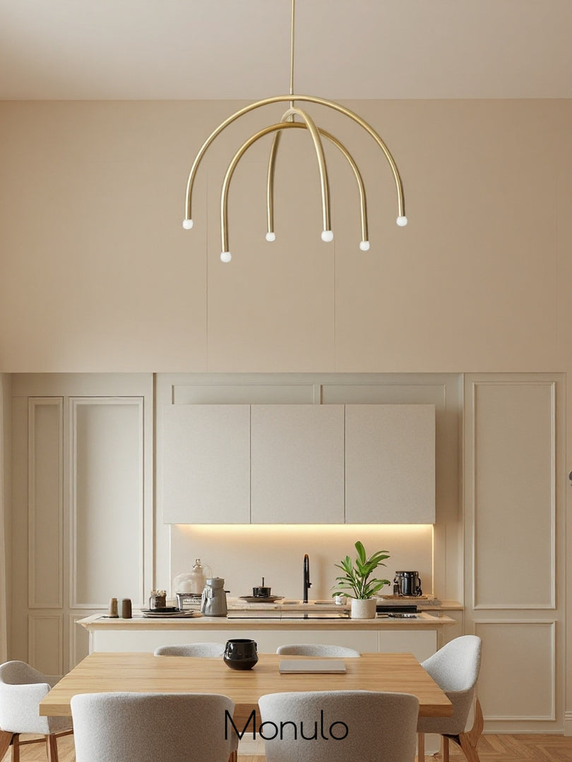 Lustre à arc Borvia – Design moderne du milieu du siècle, finition champagne