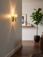 Load image into Gallery viewer, Galvia Perforated Metal Sconce - Champagne Bronze Modern Bedside Light