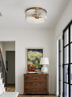 Load image into Gallery viewer, Bravira Elegant Ribbed Glass Flush-Mount Ceiling Light – Modern Low-Profile Fixture for Bedroom