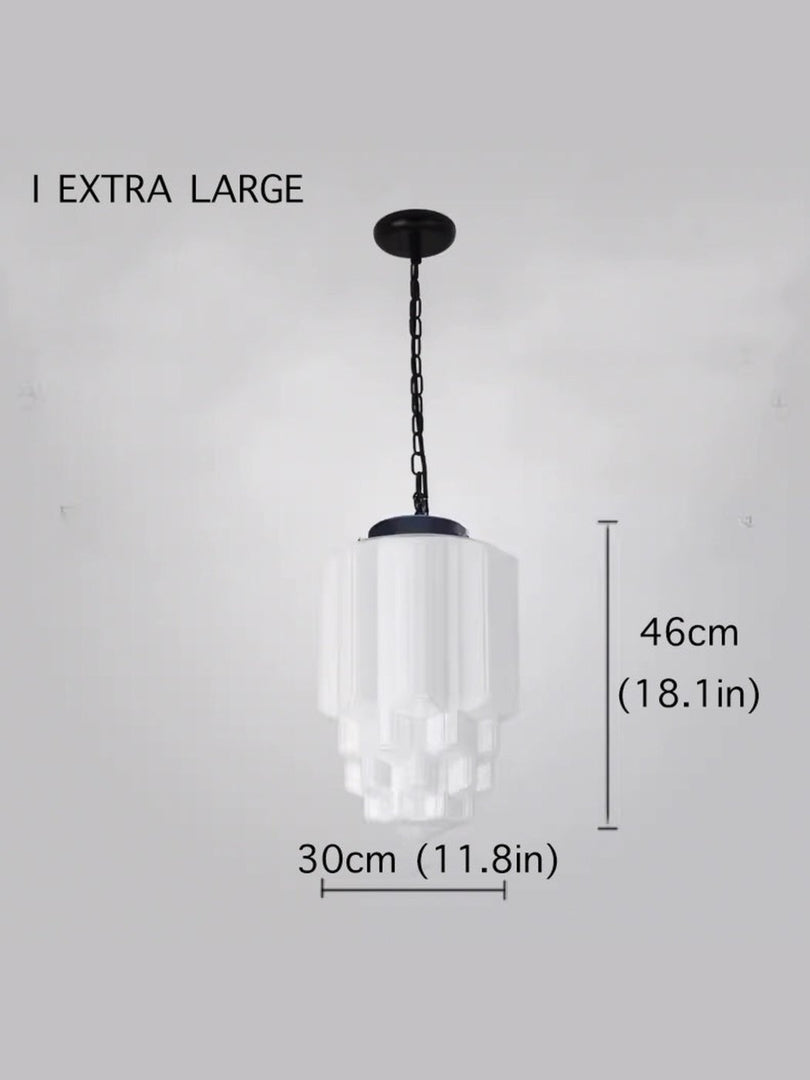 Vintage Art Deco Milk Glass Pendant Light