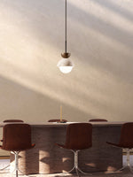 Load image into Gallery viewer, Modern Minimalist Hemisphere Travertine Wood Pendant Lamp
