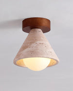 Load image into Gallery viewer, Cream Style Entrance Yellow Travertine Walnut Ceiling Lamp