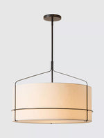 Cargar imagen en el visor de la Galería, Lámpara colgante de lino Horelia con forma de tambor: moderna pantalla de tambor para comedor
