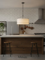 Cargar imagen en el visor de la Galería, Lámpara colgante de lino Horelia con forma de tambor: moderna pantalla de tambor para comedor