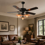 Cargar imagen en el visor de la Galería, Industrial Ceiling Fan Light with Wood or Iron Blades