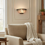 Load image into Gallery viewer, TF Layered Glass and Curved Metal Arm Wall Lamp – Transitional Art Deco Wall Sconce for Bedroom and Entryway