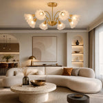 Cargar imagen en el visor de la Galería, Eight-arm floral glass chandelier in a warm modern living room