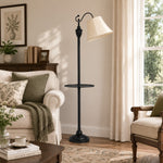 Load image into Gallery viewer, Beige fabric shade floor lamp beside a sofa in a bright living room