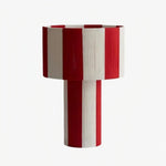 Cargar imagen en el visor de la Galería, Red and white striped woven shade table lamp on a white background