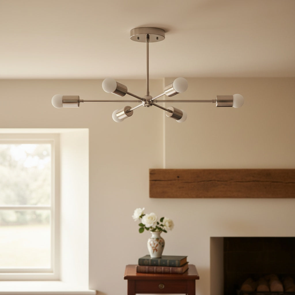 Lustre Mobilux Line Mid-Century Modern - Plafonnier suspendu à 6 têtes