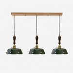 Load image into Gallery viewer, 3-Light Linear Pendant Deep Green Leather Bar 100 cm / 39.4 in; Shade Dia. 30 cm / 11.8 in
