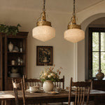 Cargar imagen en el visor de la Galería, Pair of embossed glass pendant lights above a dining table