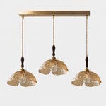 Cargar imagen en el visor de la Galería, Three-light amber flower pendant with walnut accents