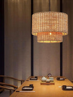 Load image into Gallery viewer, Drum Pendant Light – Natural Rattan Double Shade for Bedroom Lighting