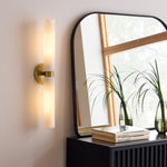 Bild in Gallery-Viewer laden, Rivora gerippte geriffelte Glas doppelte kurze Wandleuchte – moderne Innen-/Außenwandleuchte