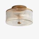 Load image into Gallery viewer, Rivora Vintage Ribbed-Glass Drum Flush Ceiling Light for Living Room