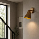 Cargar imagen en el visor de la Galería, Brass cone wall lamp beside stairway
