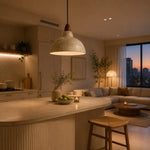 Cargar imagen en el visor de la Galería, distressed pendant light over an open kitchen and dining area