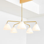 Load image into Gallery viewer, Conica Modern Glass Cone Chandelier – Sculptural 5 Light Brass Design