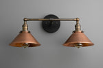 Load image into Gallery viewer, Conique Metal Industrial Wall Sconce – Dual Cone Copper Vanity Light