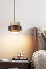Load image into Gallery viewer, Travertine Wood Pendant Lamp - Modern Organic Hanging Light for Living Room