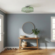 Coloria Vintage Green Glass Ripple Ceiling Light - Classic Ceiling Lamp for Dining Room Entryway and Hallway