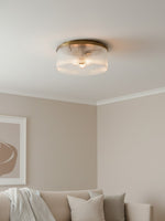 Load image into Gallery viewer, Bravira Elegant Ribbed Glass Flush-Mount Ceiling Light – Modern Low-Profile Fixture for Bedroom